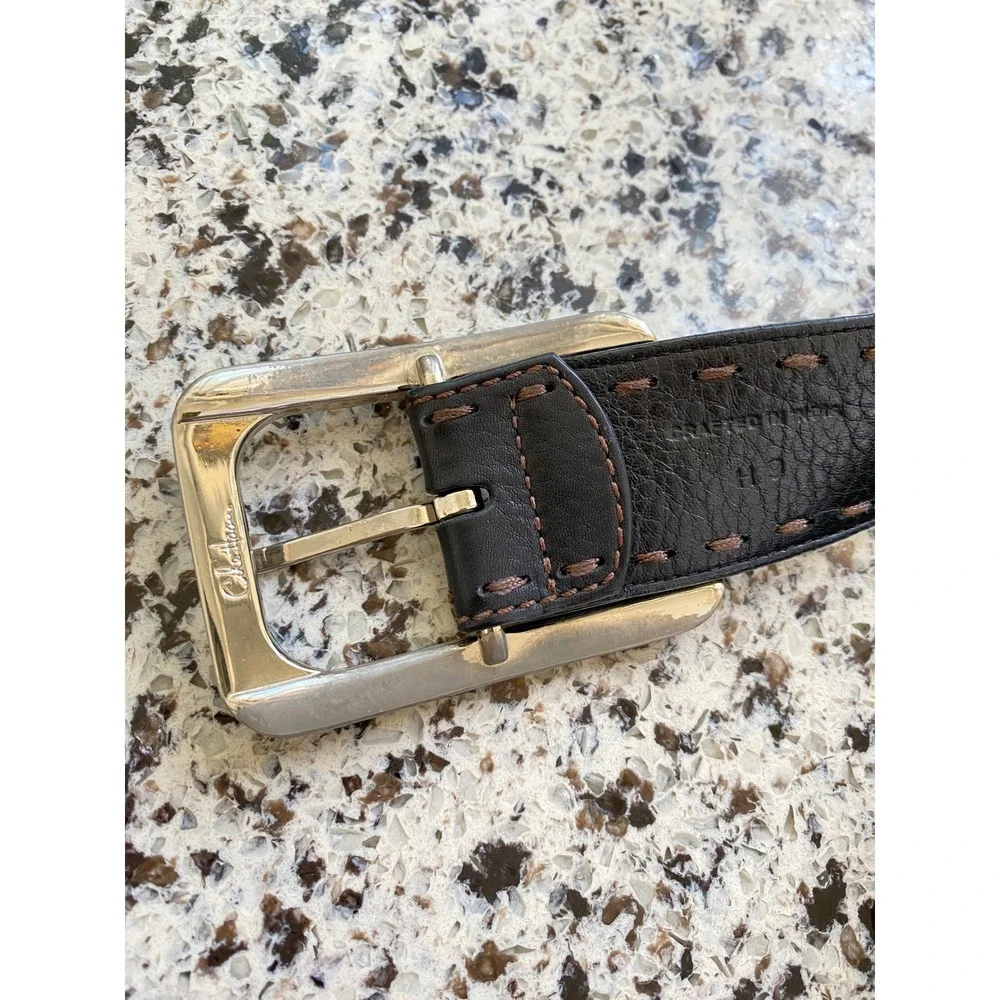 Cole Haan Leather Belt Mens XS Black  Whipstitch Buckle H9